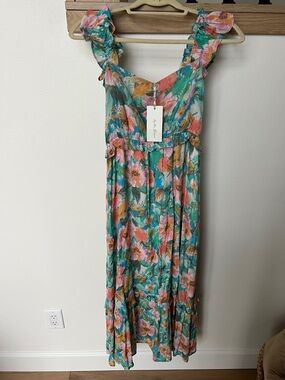 Floral Ruffle Strap Maxi Dress in Teal/Pink/Mustard from Charleston market, NWT